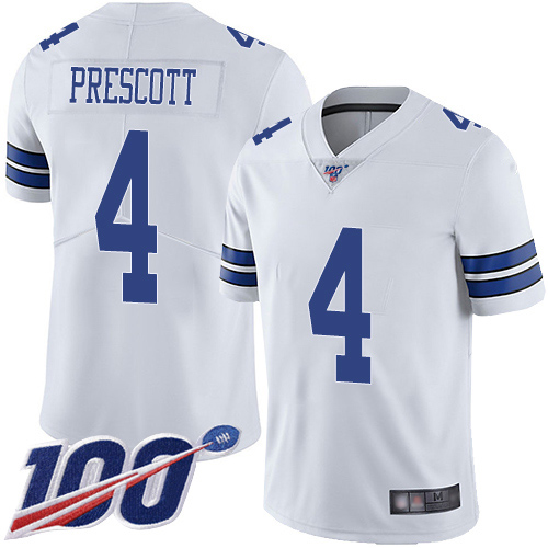 Men Dallas Cowboys Limited White Dak Prescott Road #4 100th Season Vapor Untouchable NFL Jersey